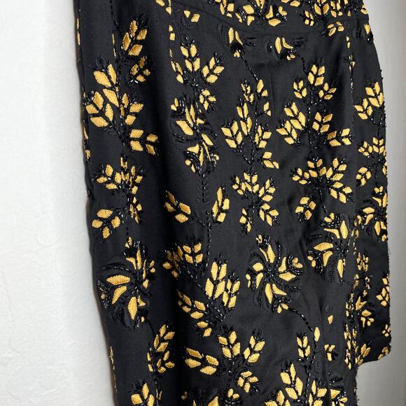 Reiss Opera Black Beaded Gold Leaf Floral Embroidered Mini Pencil Skirt 10 - Picture 8 of 13